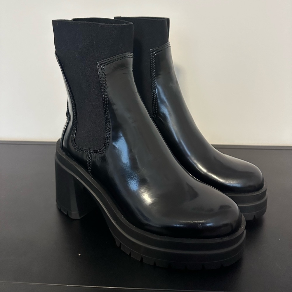 Aldo Black Patent Platform Ankle Boots